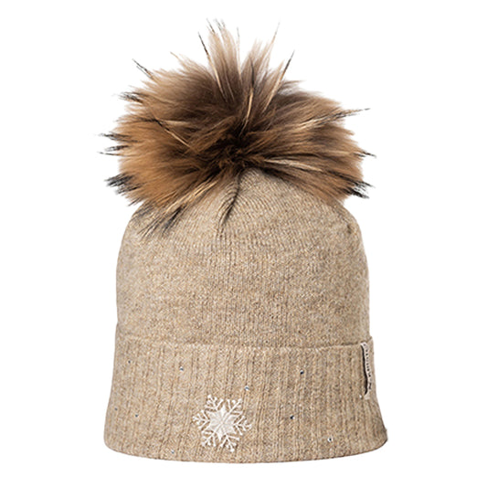 Bonnet femme Betty KRISTO à pompon en fourrure avec bandeau intérieur doux